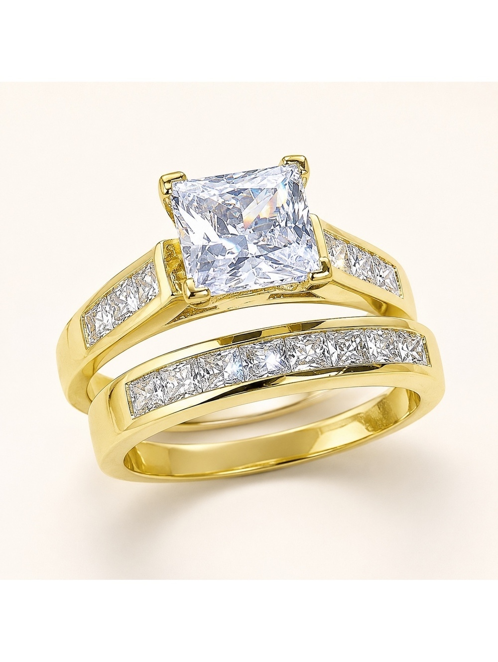 4.5 CTW Gold-Plated Princess Cut CZ Bridal Ring Set NEW